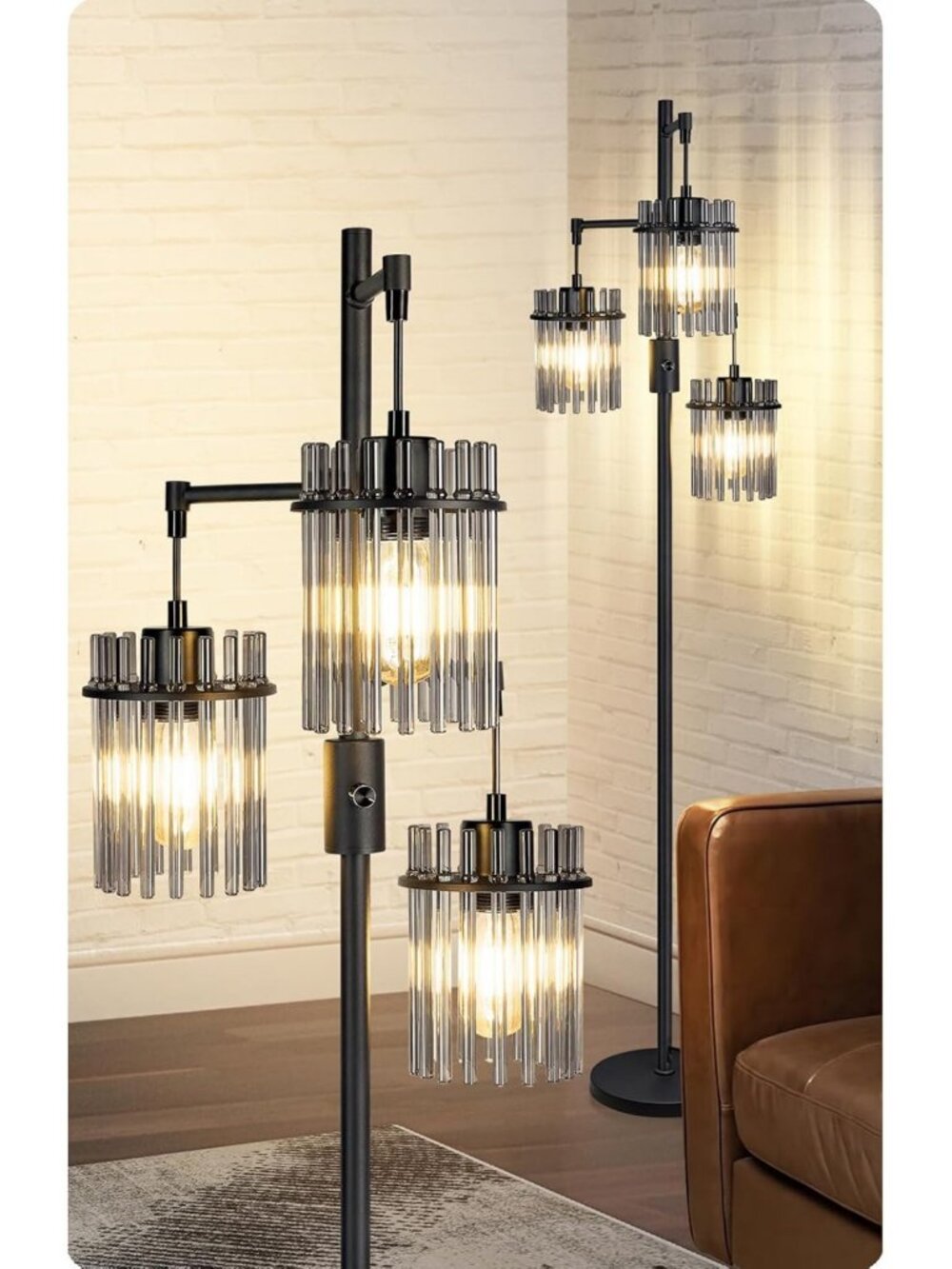 Dimmable Black Crystal Farmhouse Tree Floor Lamp for Living Room Decor, Modern